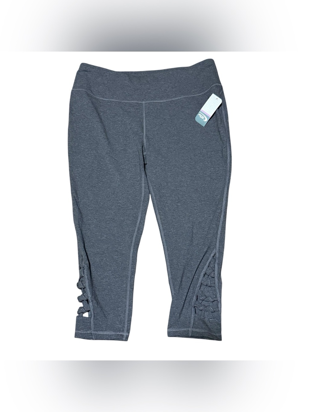 MTA Sport Women’s Leggings XL Gray Cut Out Lattice Hem Athletic